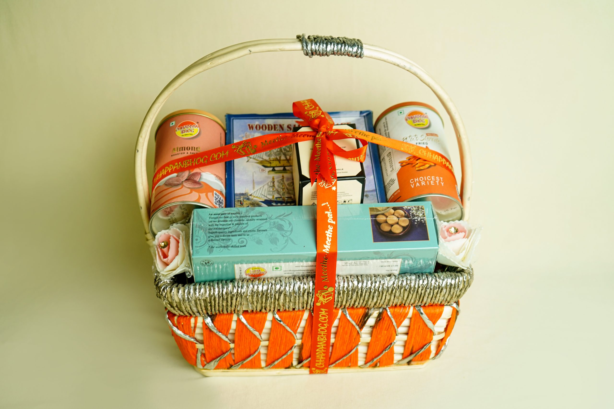 Orange Silver Rectangle Handle Basket